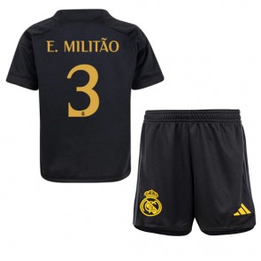 Real Madrid Eder Militao #3 Koszulka Trzecich Dziecięca 2023-24 Krótki Rękaw (+ Krótkie spodenki)